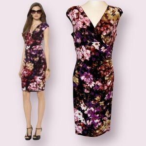 Lauren Ralph Lauren Floral Wrap Dress Sleeveless Black Purple Size 6